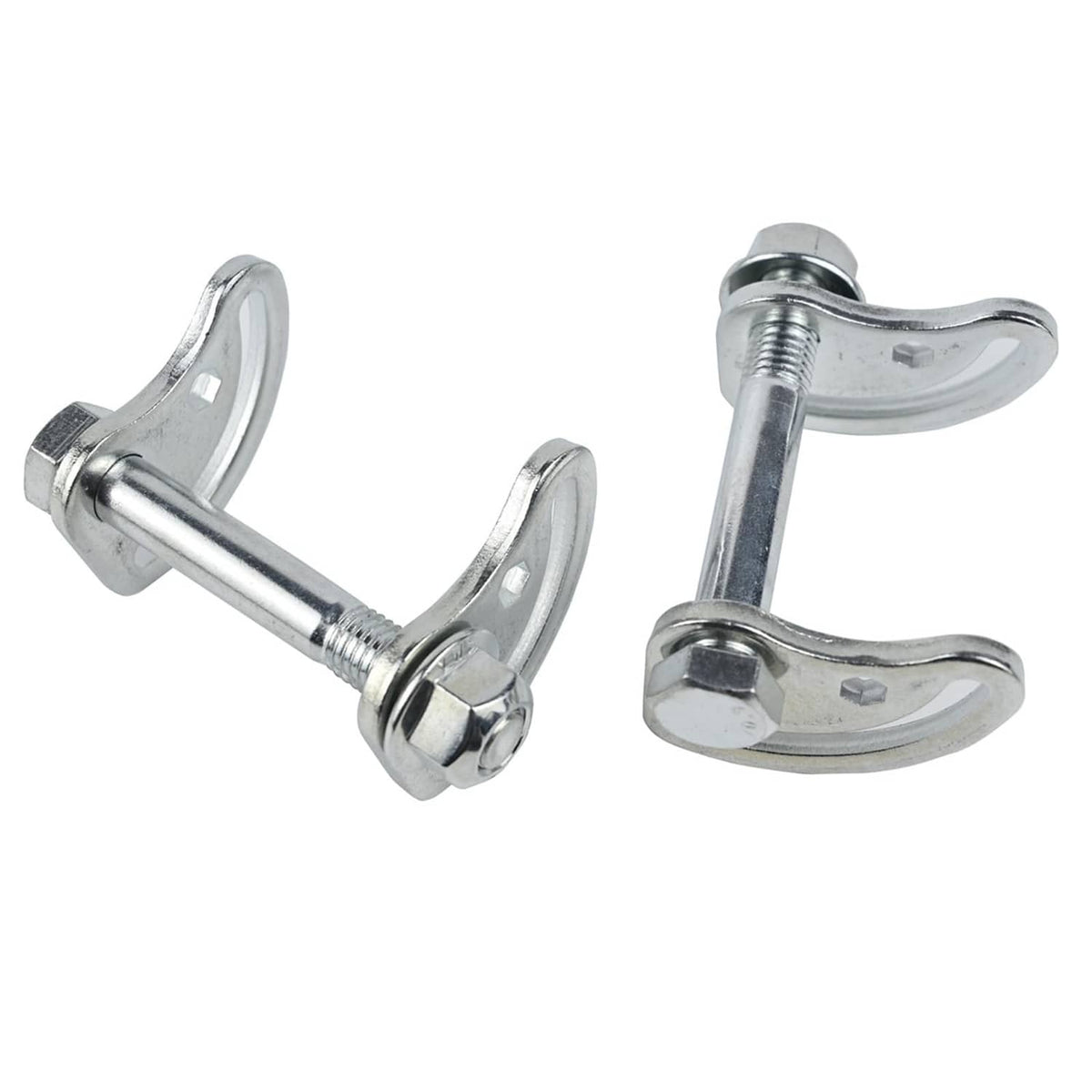 Set of silver cam bolts with U-shaped washers and hex nuts