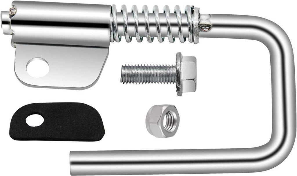 Retractable rafter hook tool kit: chrome hook, coil spring, screw, nut, and black pad