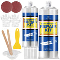 Marine fiberglass repair kit: white gel coat bottles with blue labels