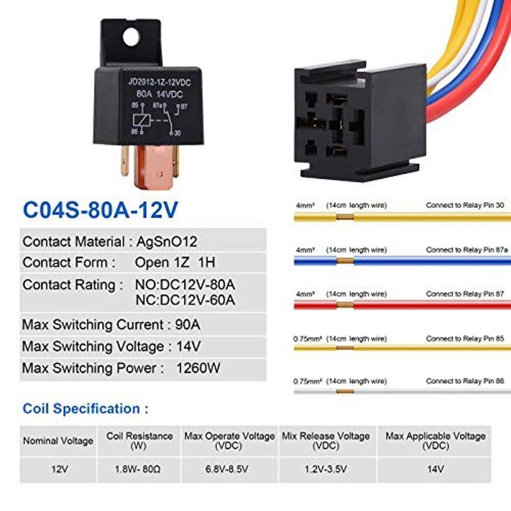 Black 5-pin relay with exposed copper contacts and multi-color wire harness connection blocks