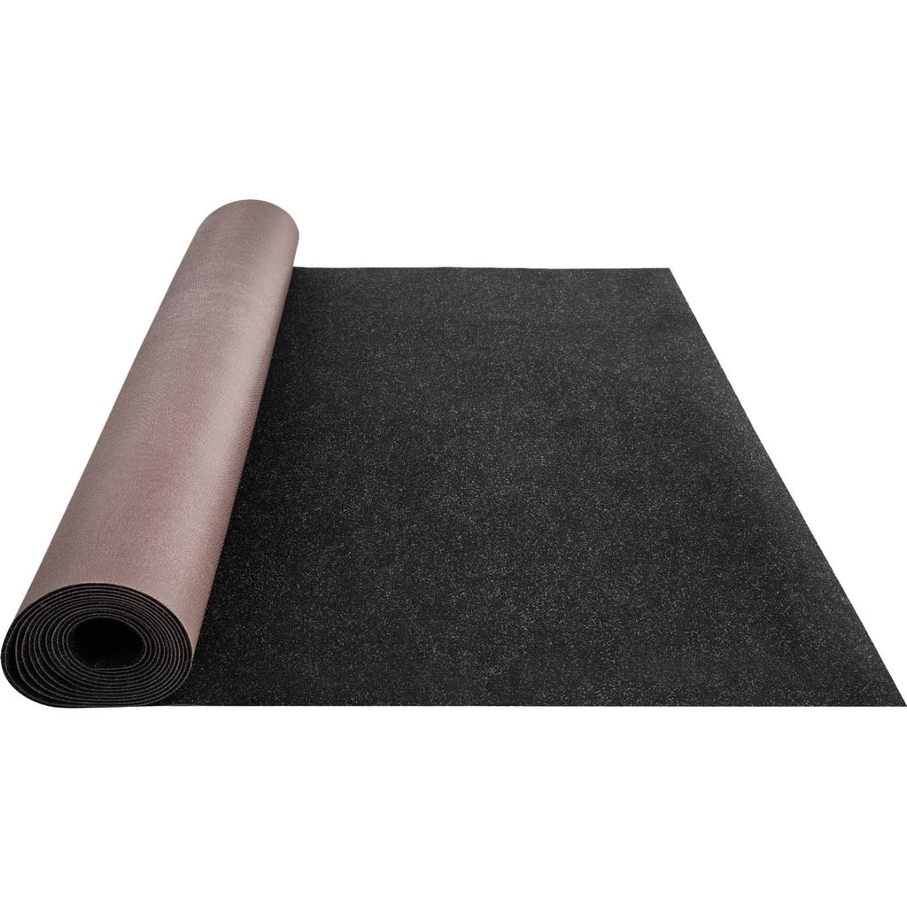 Dark charcoal cut pile marine carpet sheet with rolled end and tight coil