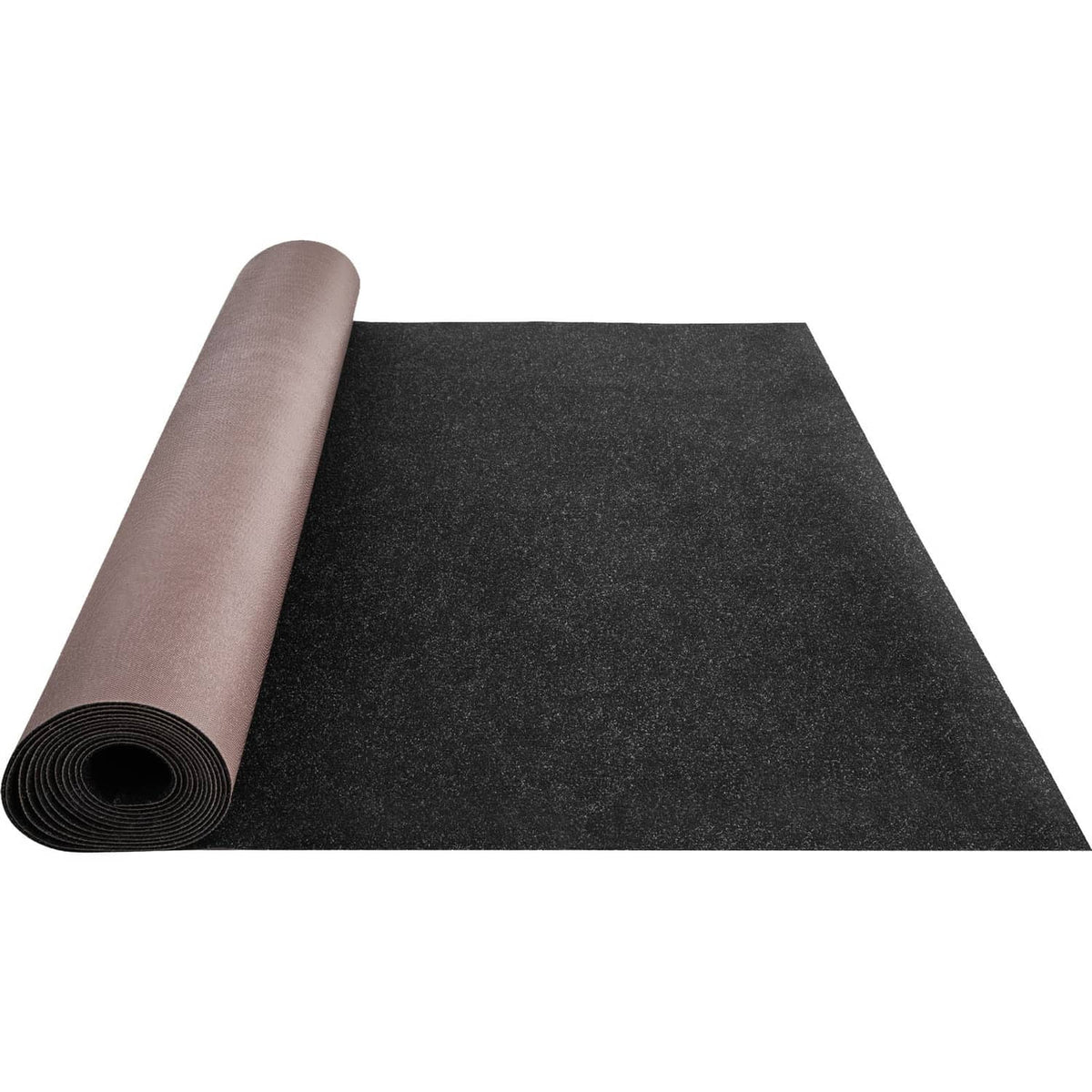 Dark charcoal cut pile marine carpet sheet with rolled end and tight coil
