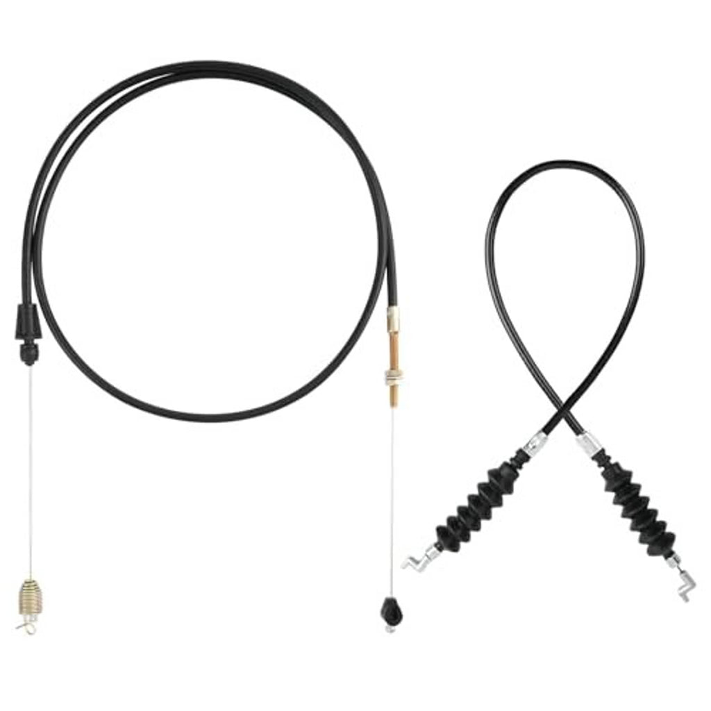 Black throttle cable assembly with coiled spring section and metal snap end connectors