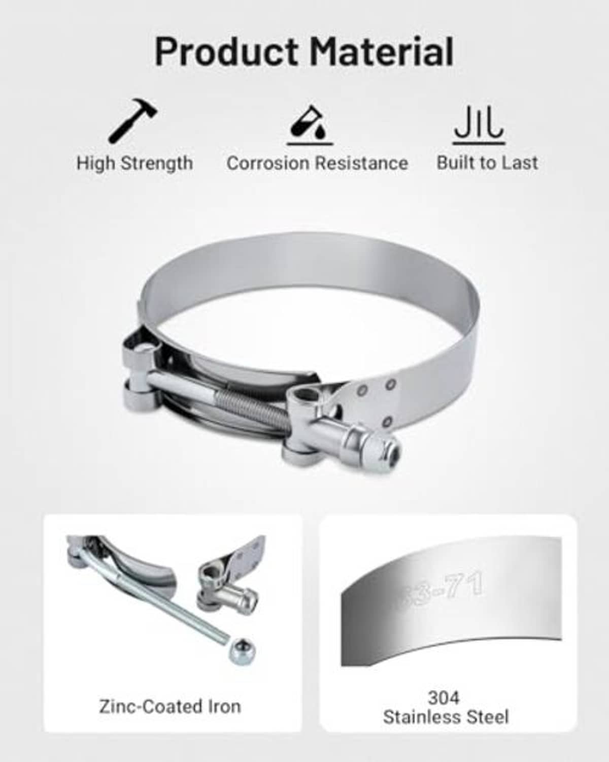 Stainless steel 304 T-bolt hose clamp with nylon insert locknut and flanged band