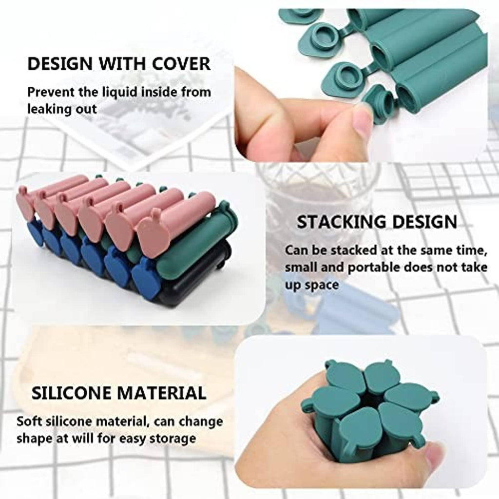 Silicone ice stick tray with cover and stacking design, teal and pink molds