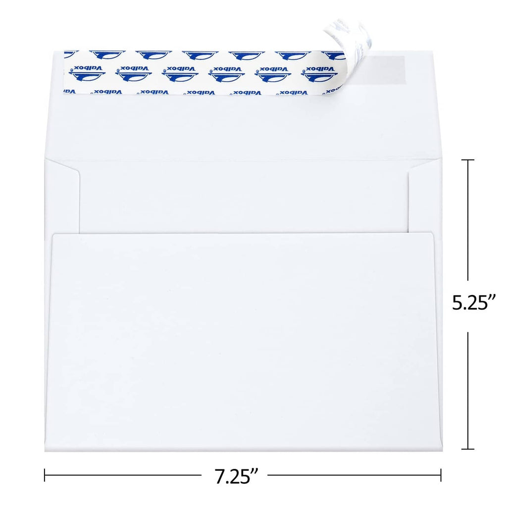 White A7 invitation envelopes, self-seal flap, 5x7 size, front view
