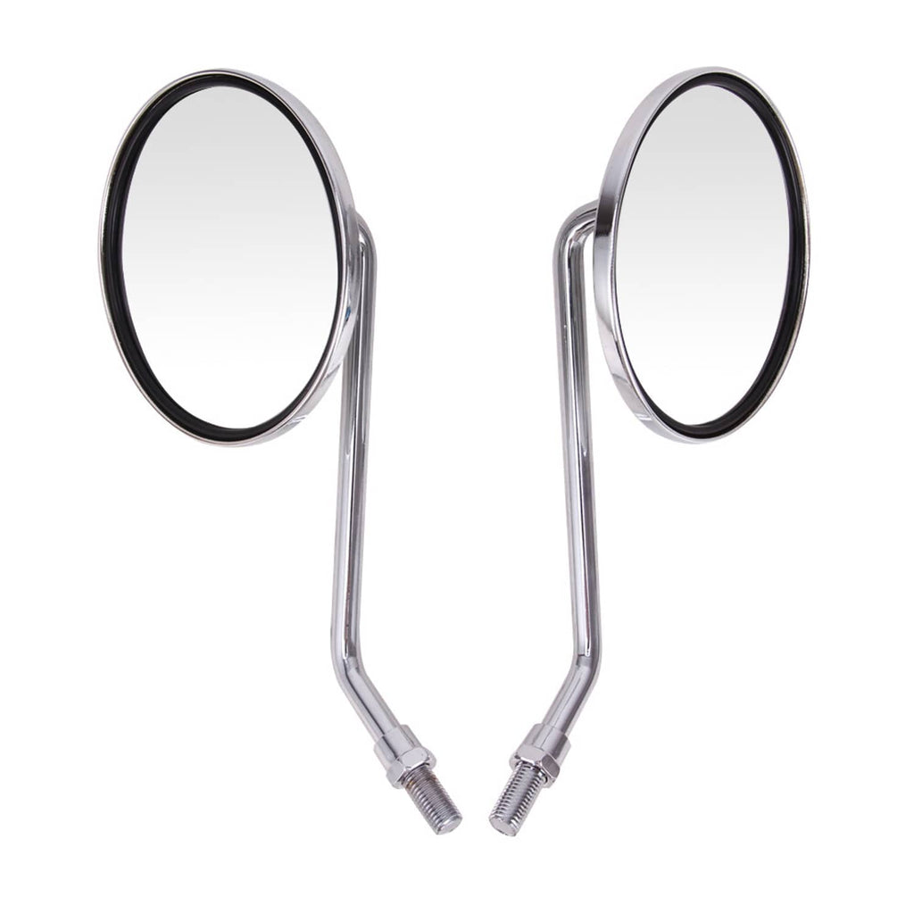 Pair of round chrome motorcycle rearview mirrors with black ring and twin stems