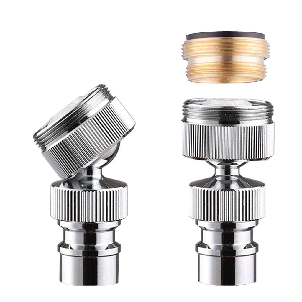 Chrome dishwasher faucet adapter with knurled grip and threaded connections