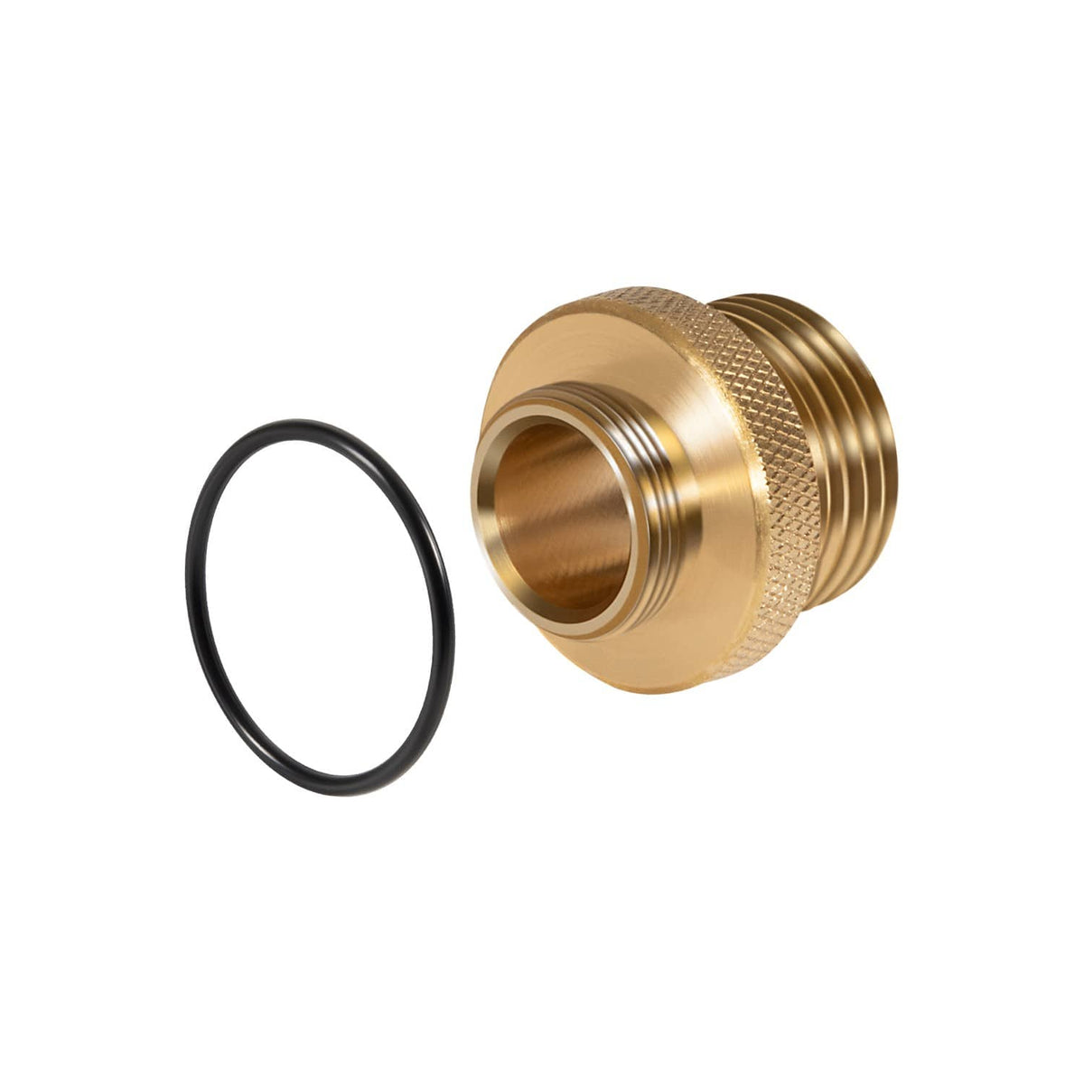 Brass hose bibb adapter with O-ring gasket seal shown separately