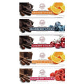 Orange-flavored dark chocolate sticks in open gift box with orange slices on label