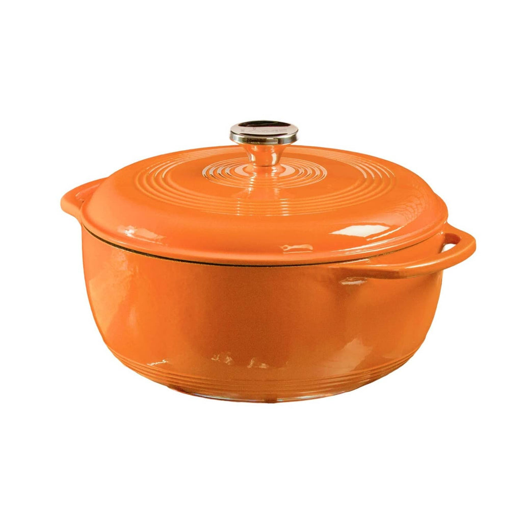6-quart pumpkin-orange enamel cast iron Dutch oven with lid and side handles