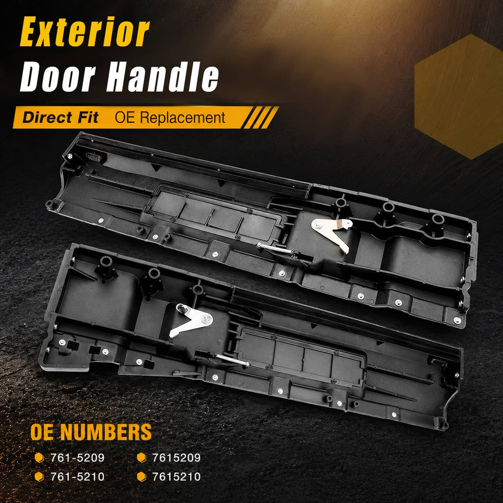 Black door handle housing assembly with mounting brackets and pull-out latch opening