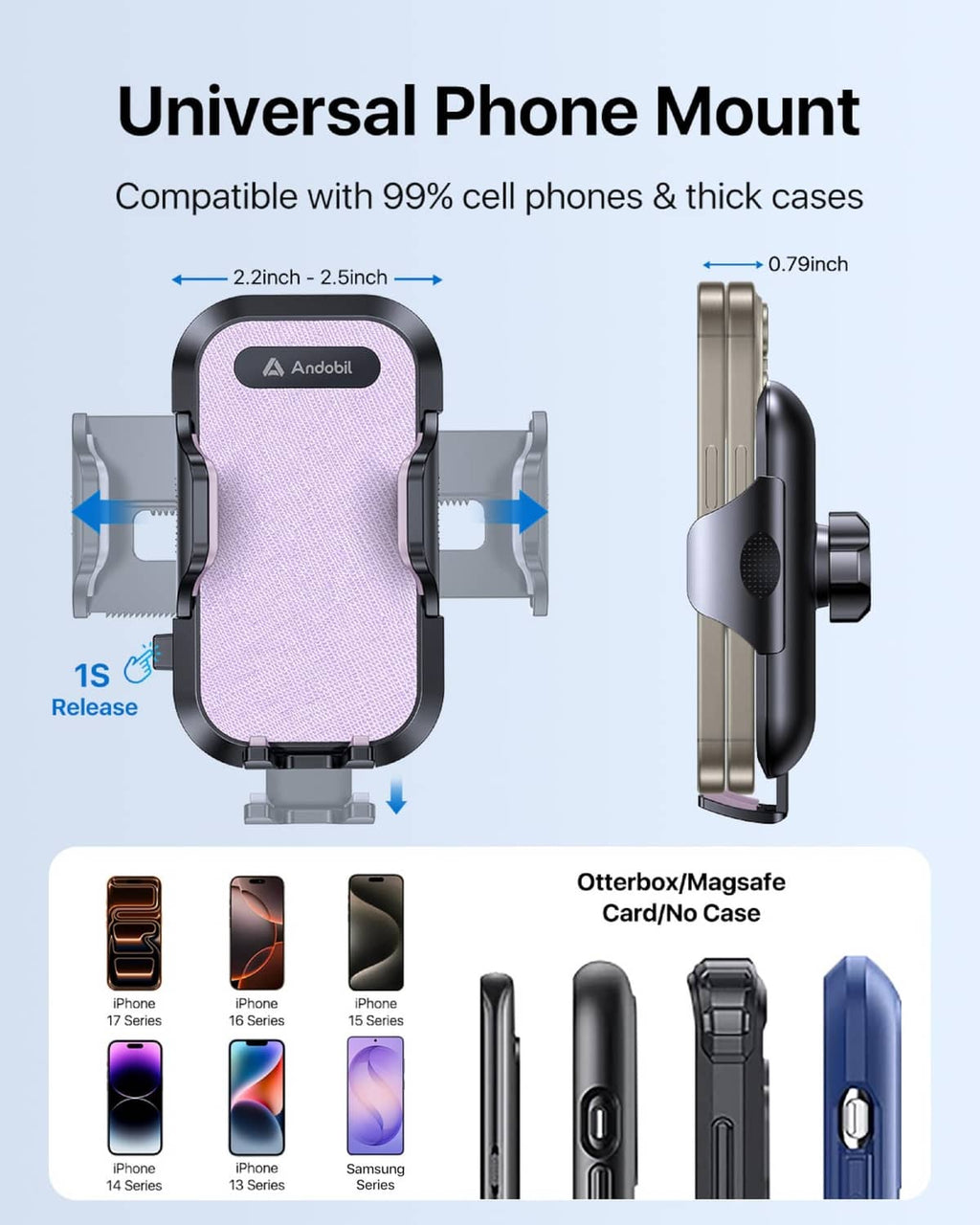 RivetOak andobil Car Phone Holder, 2026 Military-Grade 89bs Strongest Suction Purple