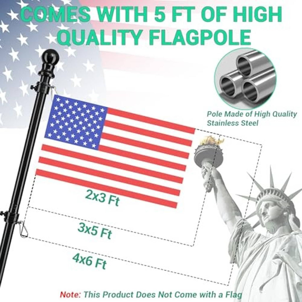 5 ft stainless steel flag pole with magnetic holder; pole length sizing guide