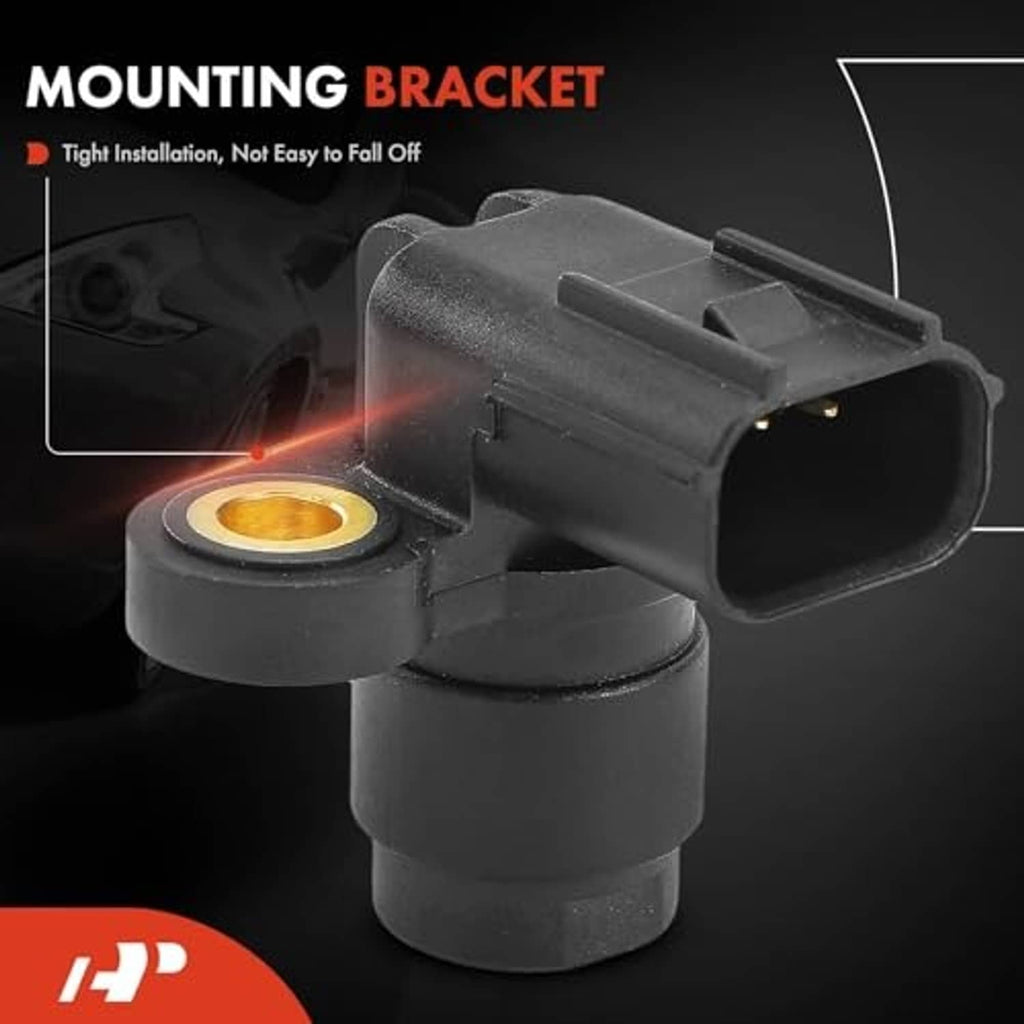 Black camshaft position sensor with round gold contact and mounting bracket