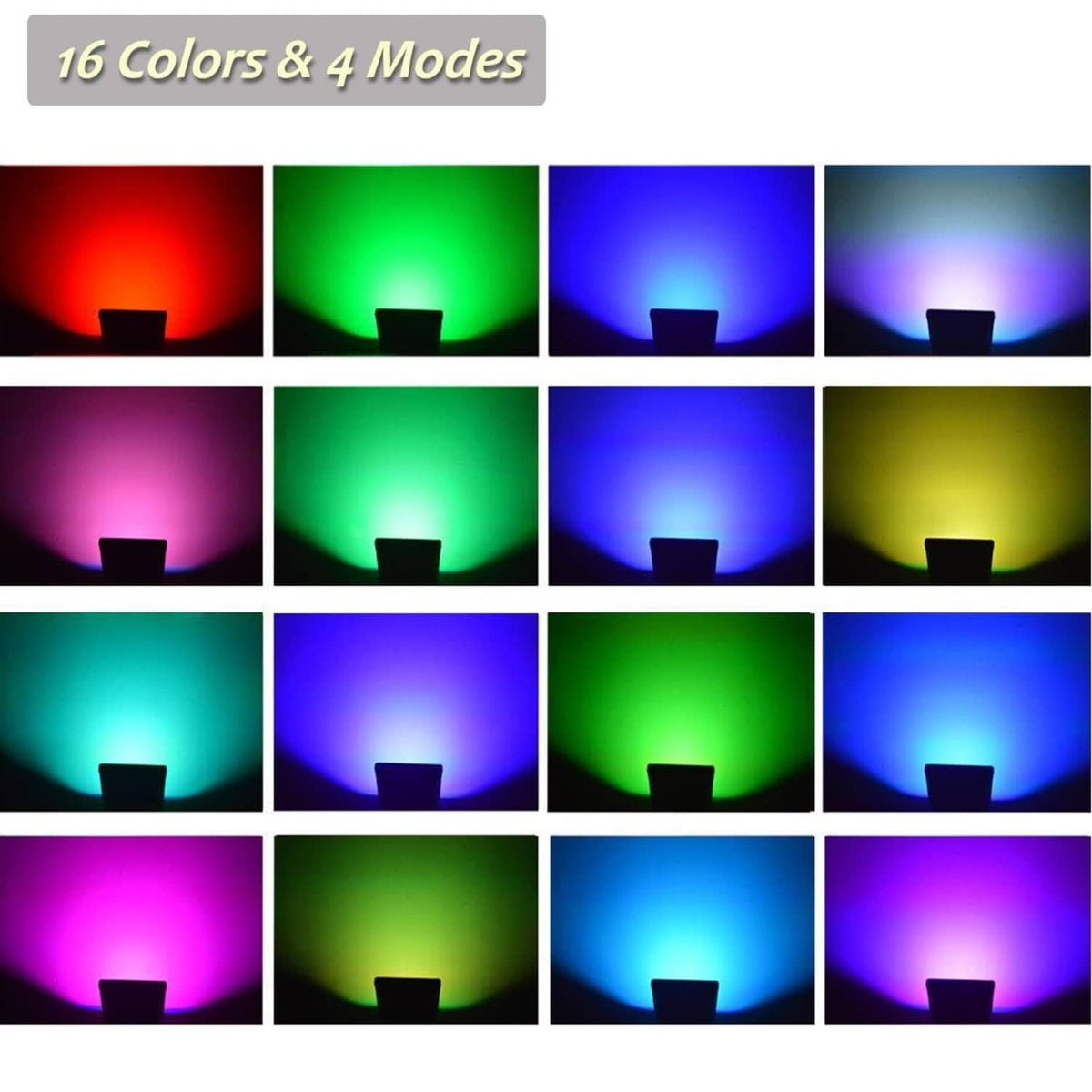RGB LED flood light showing multiple color outputs from a single fixture