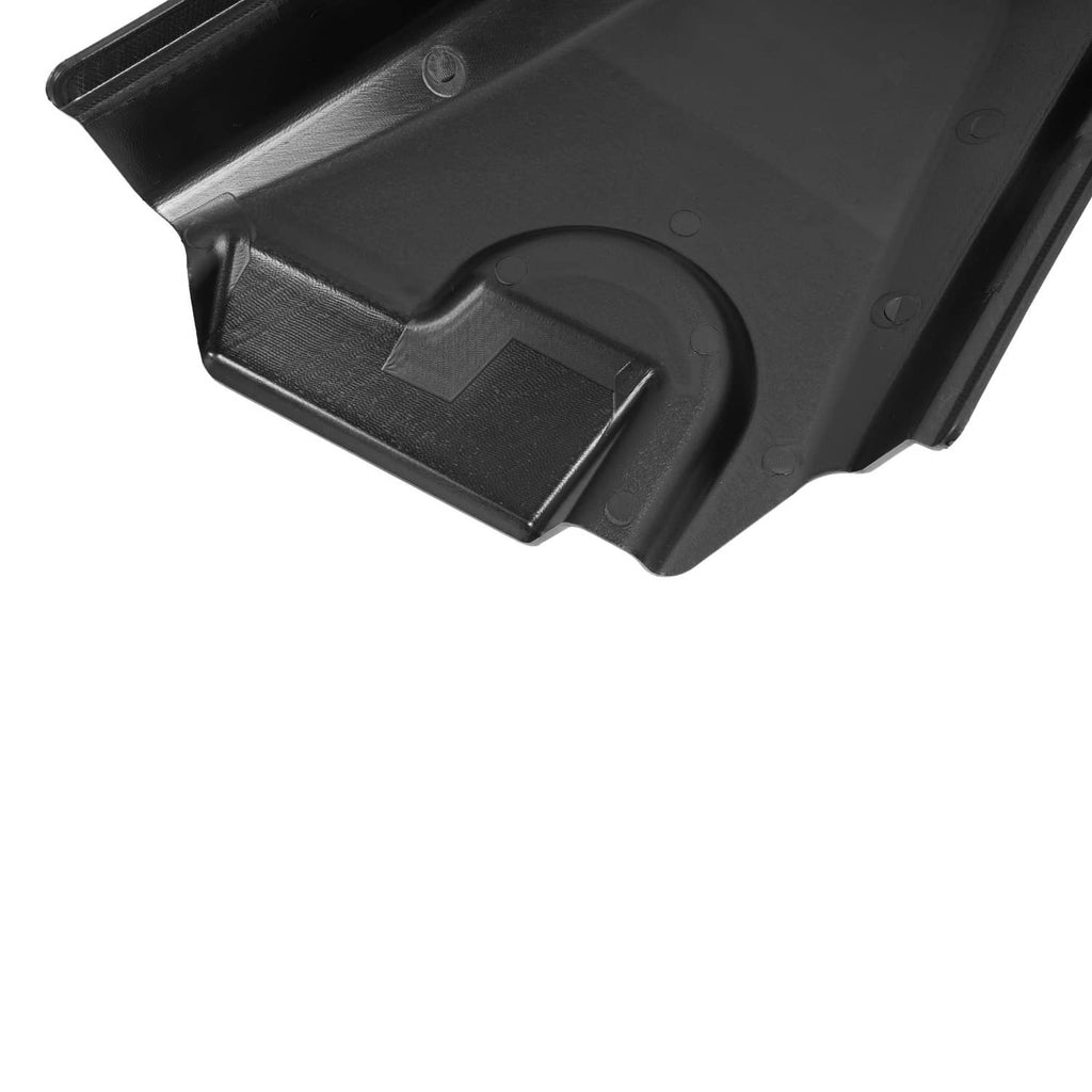 Left-side deck pulley cover end panel with molded latch and underside detail