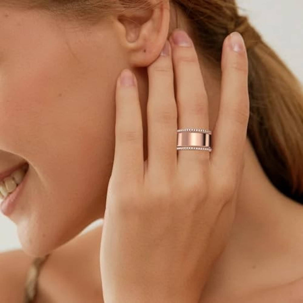 14K gold plated stacking ring set with cubic detail on finger