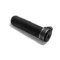 Reinforced black silicone hose cap with metal hose clamp, cylindrical capped shape