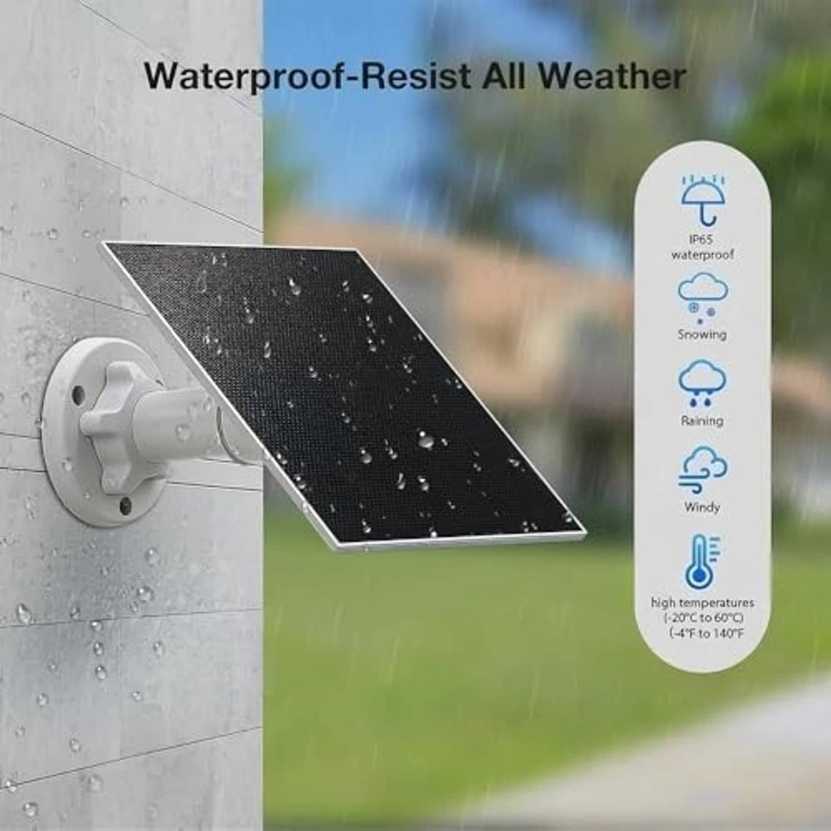 Water-resistant style black solar panel with white outdoor wall mount