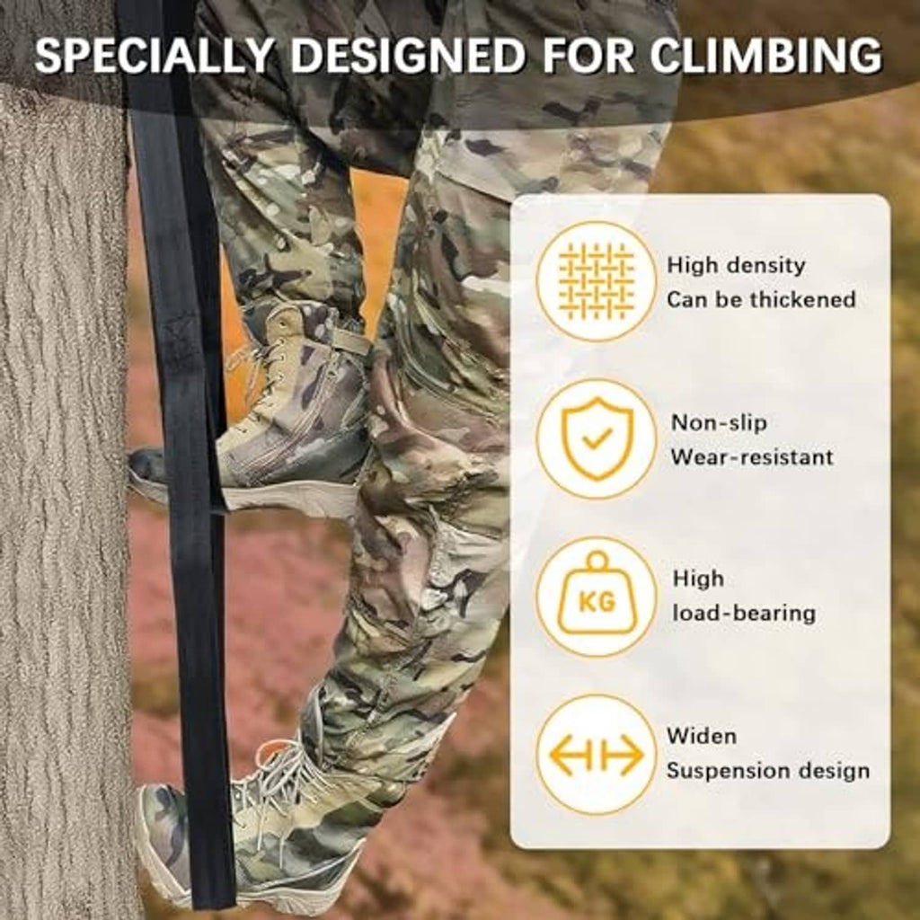 Black 3-step climbing aider straps with wide webbing step loops for stability