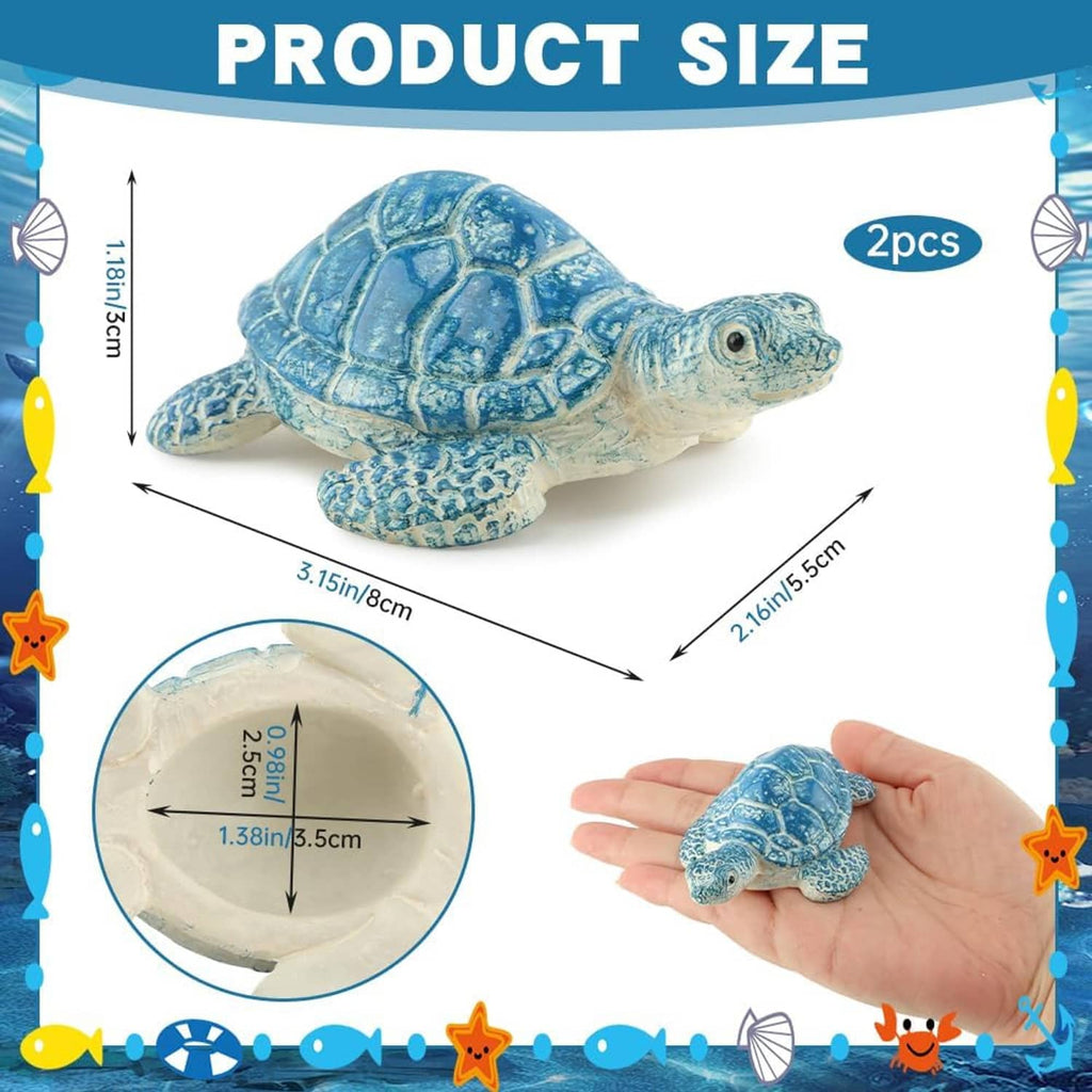 Blue turtle-shaped toilet bolt cover held in hand, showing product size layout