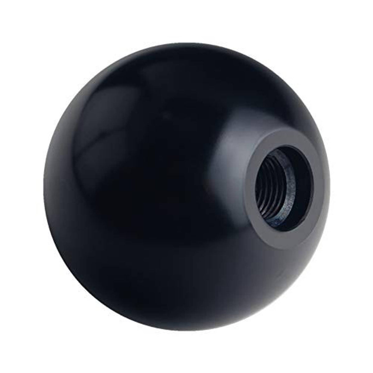 Black spherical shift knob with threaded side opening