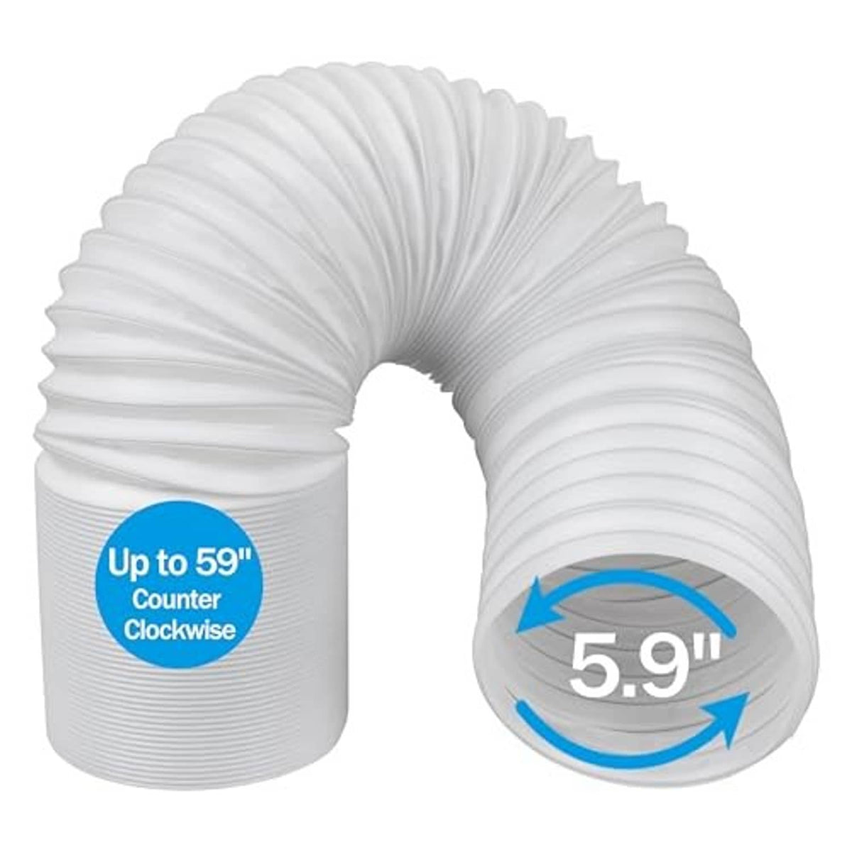 White ribbed exhaust hose with 5.9 in opening, flexible coiled design