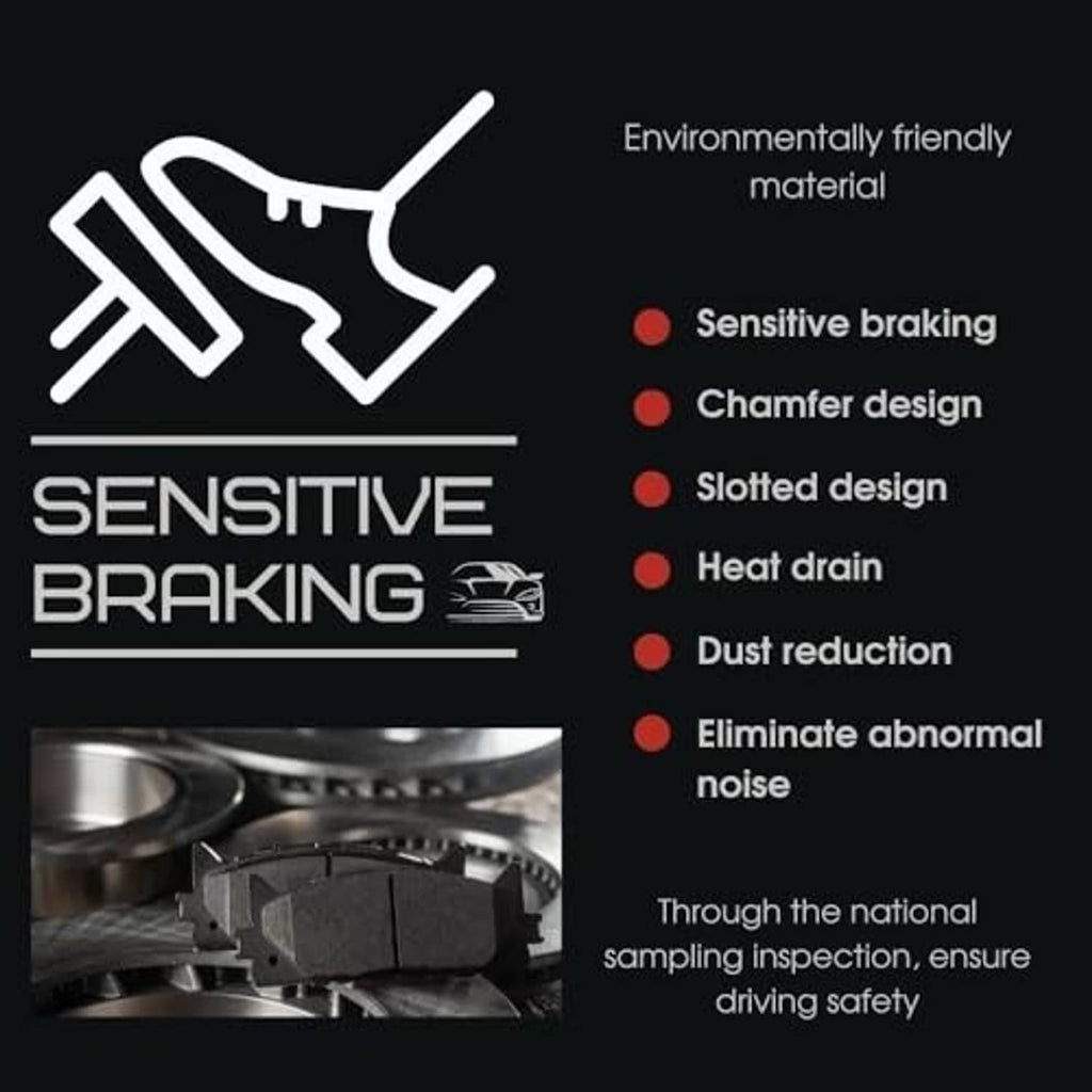 Ceramic brake pads with chamfered design and slotted style, gray friction surface