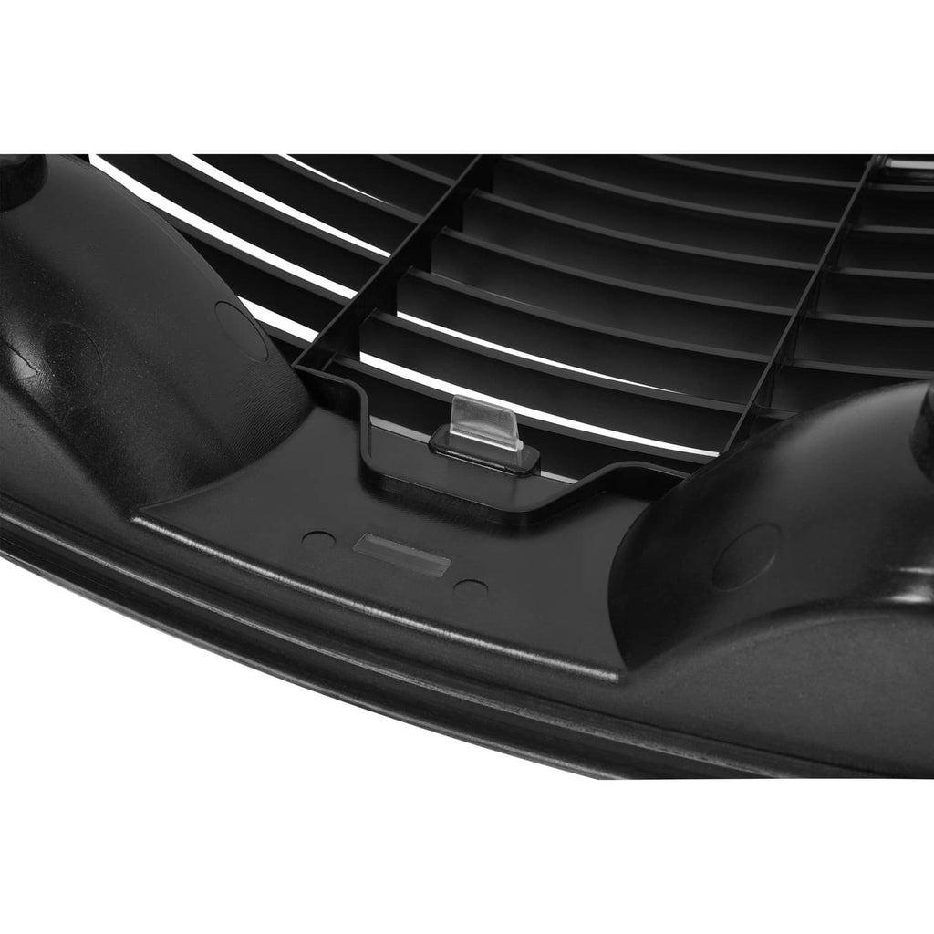 Front hood grille with headlight opening, black plastic, horizontal slat design