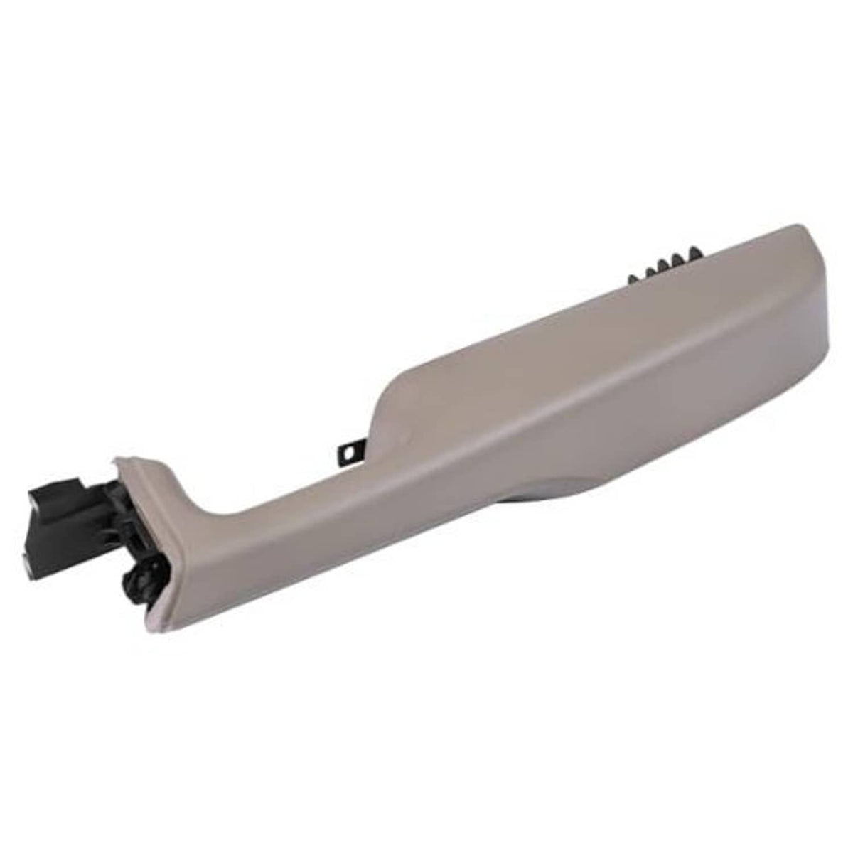 Beige front passenger door armrest handle with mounting bracket and clips