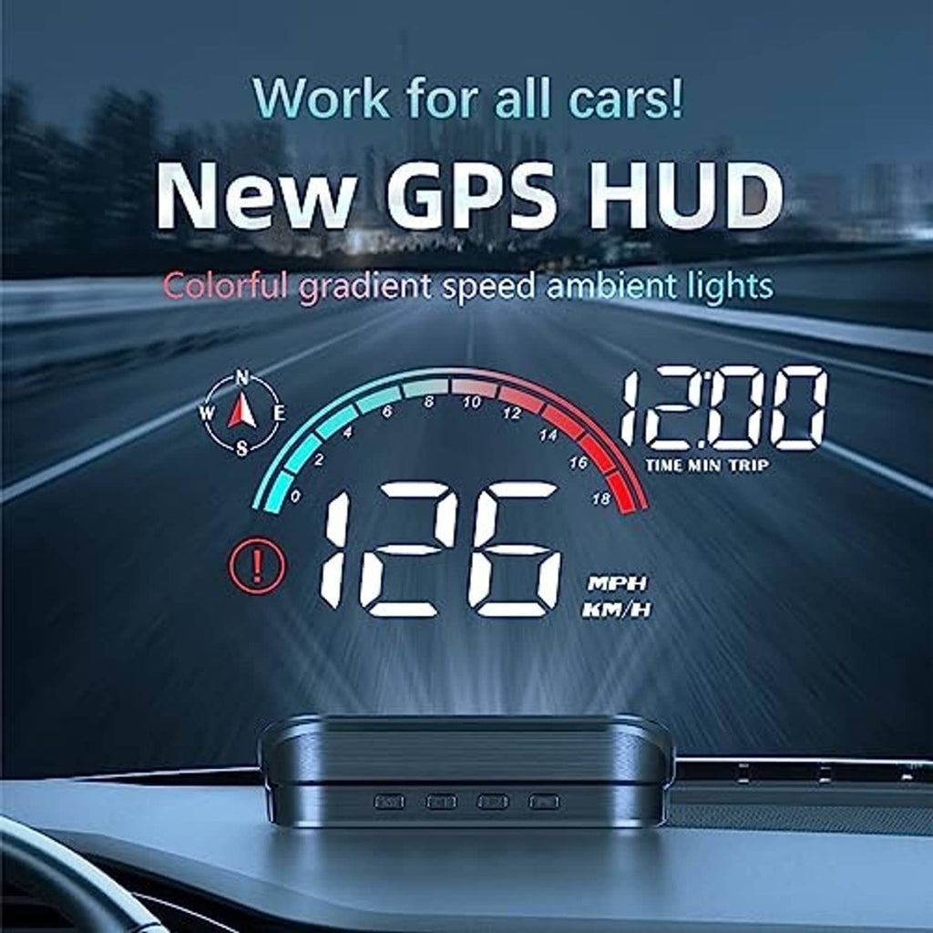GPS HUD speedometer unit with large digital speed and time min trip readout