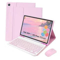 Pink folio tablet keyboard case with detachable Bluetooth keyboard and matching wireless mouse