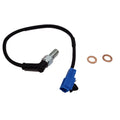 Brake stop switch sensor with black wiring harness, metal threaded tip, blue connector