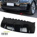 Black front bumper skid plate trim with mounting holes and side tabs