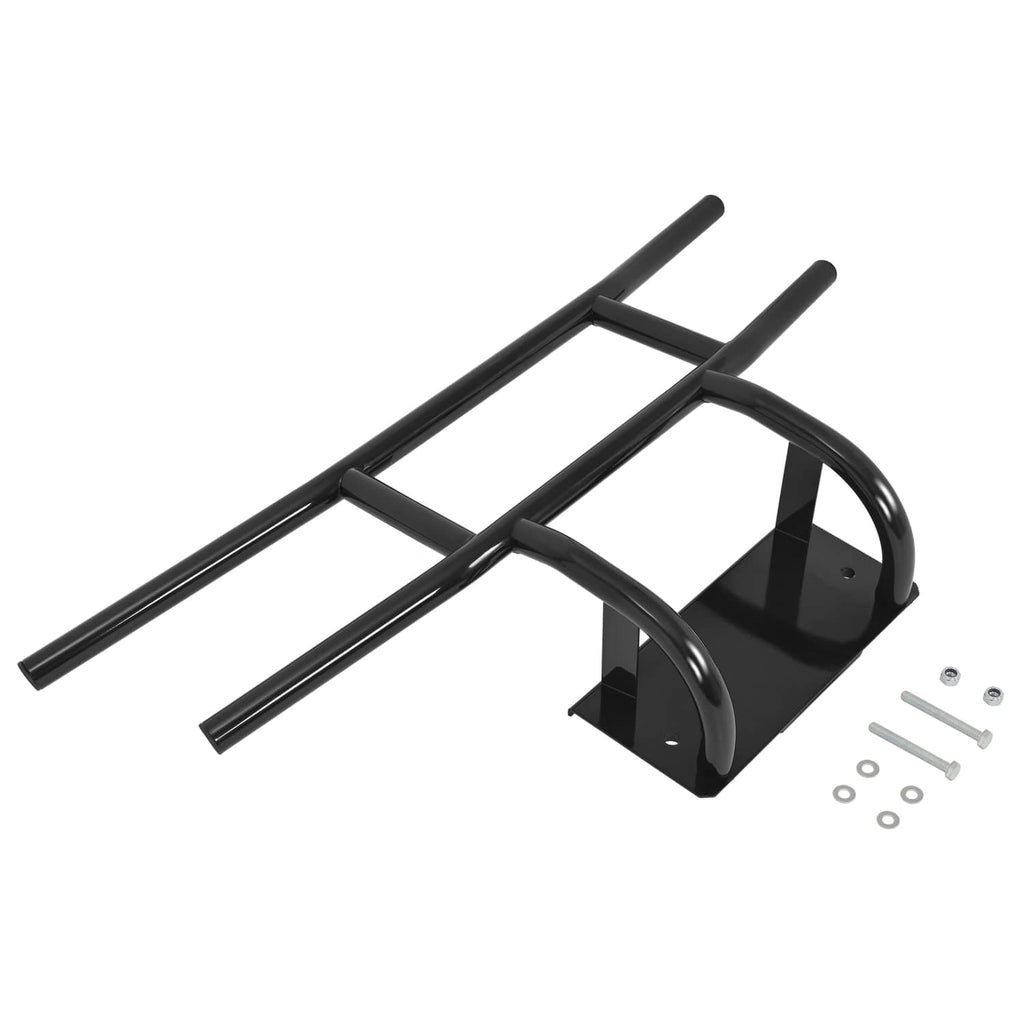 Black bumper brush guard with tubular guard bars and front mounting bracket