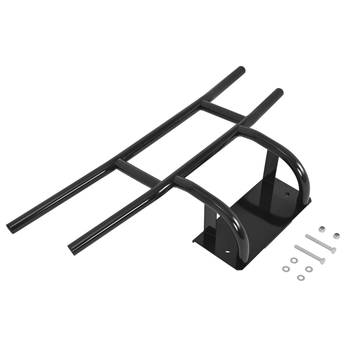 Black bumper brush guard with tubular guard bars and front mounting bracket