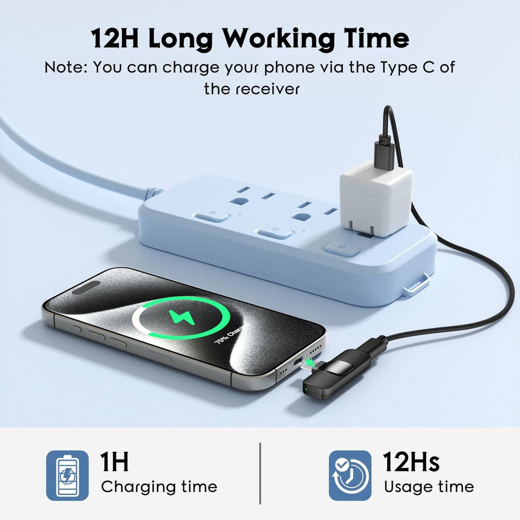 Microphone charging dock with Type-C cable and black receiver charging phone