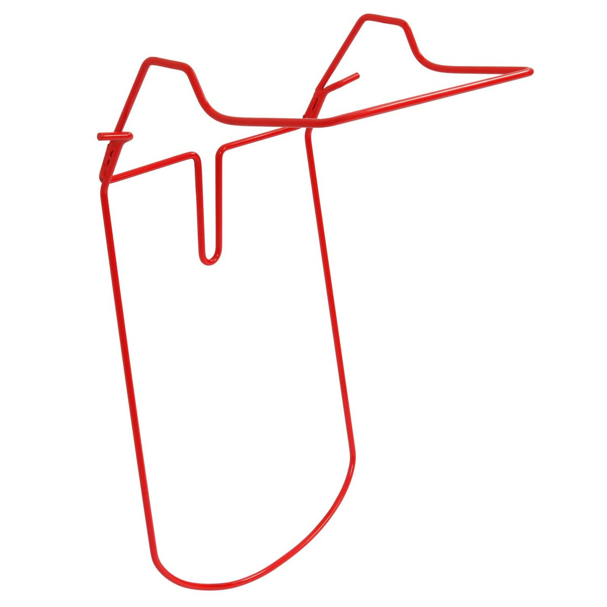 Red lawn grass bag frame angled view with top posts and side clips