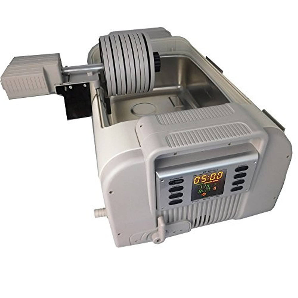 Ultrasonic vinyl record cleaning machine with open stainless basin and rotating disc