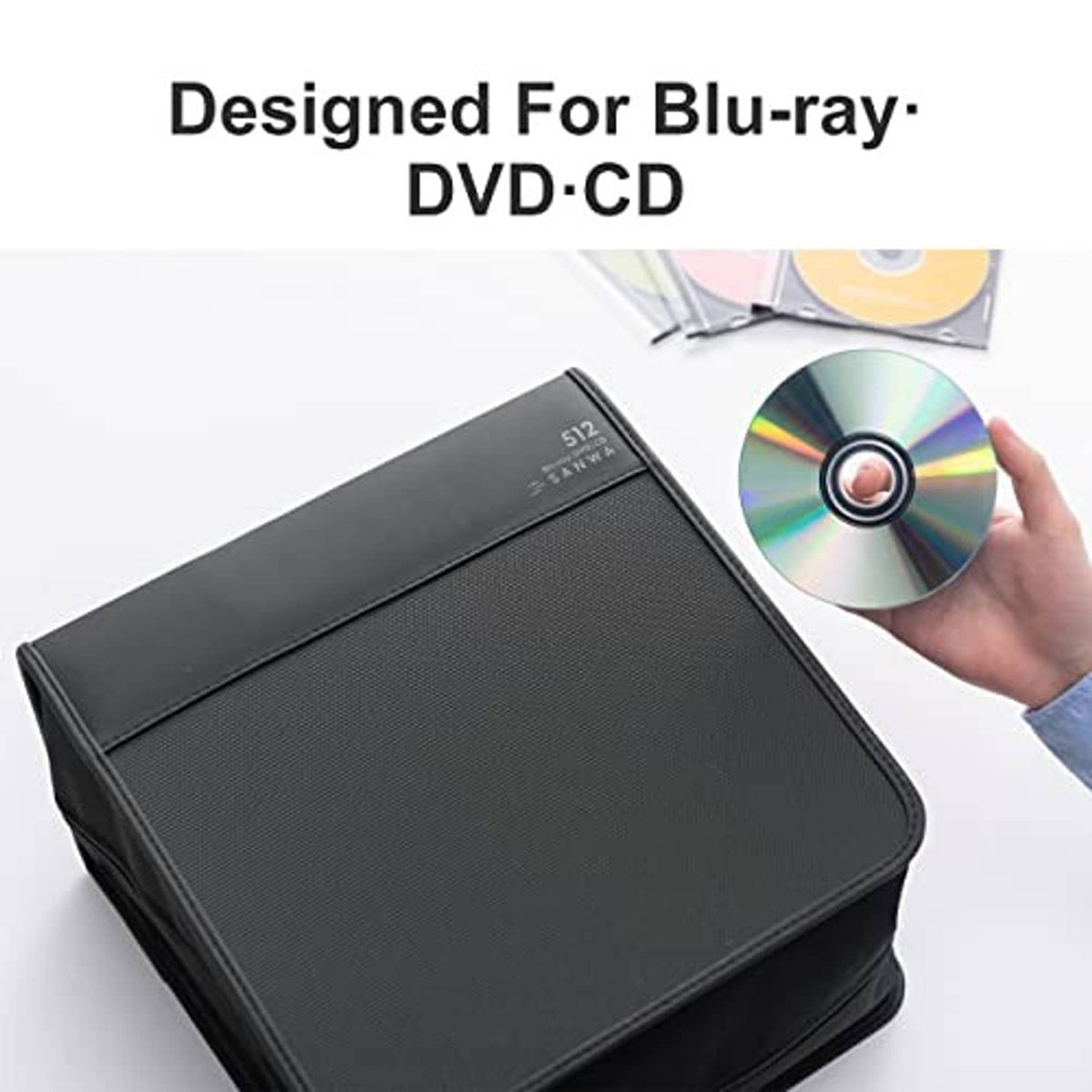 Black media disc wallet, top view with 512 label, flat textured surface