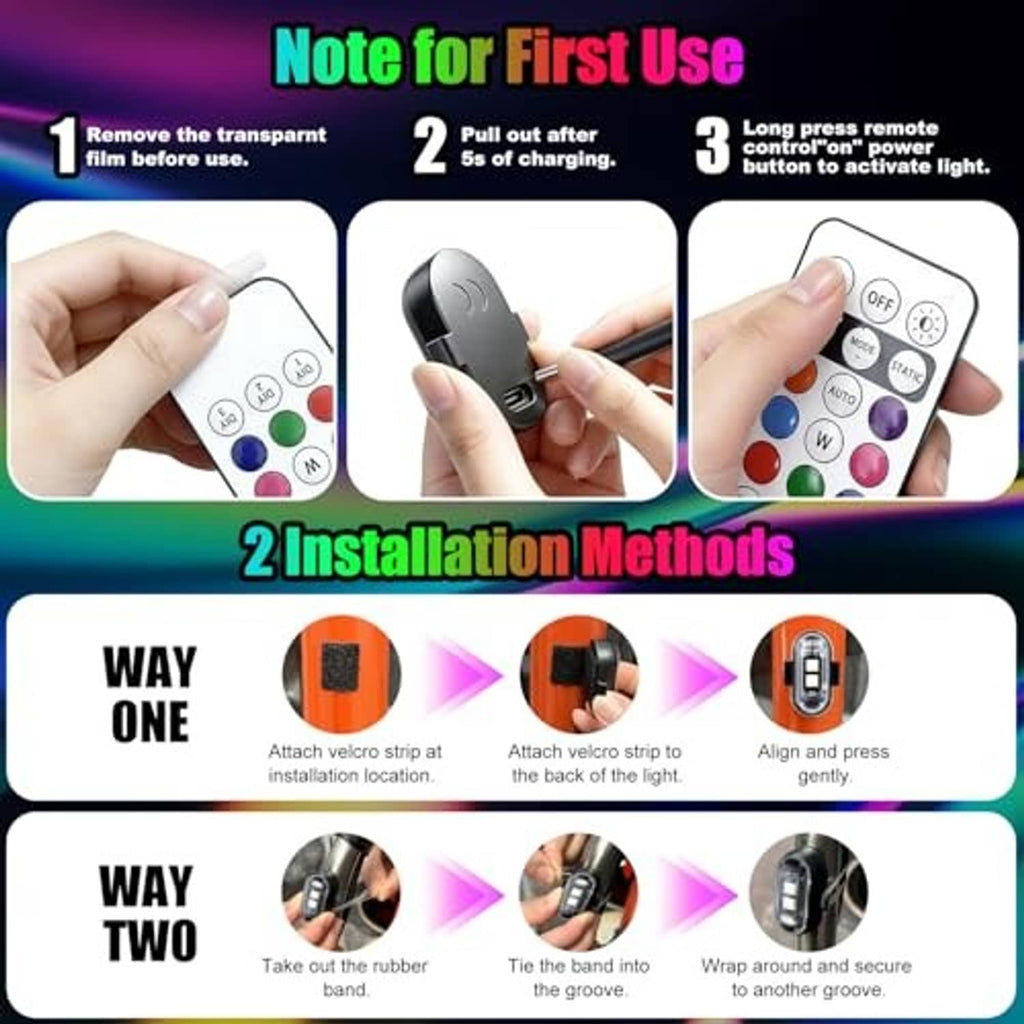 Wireless LED remote control with colored buttons for light modes and power