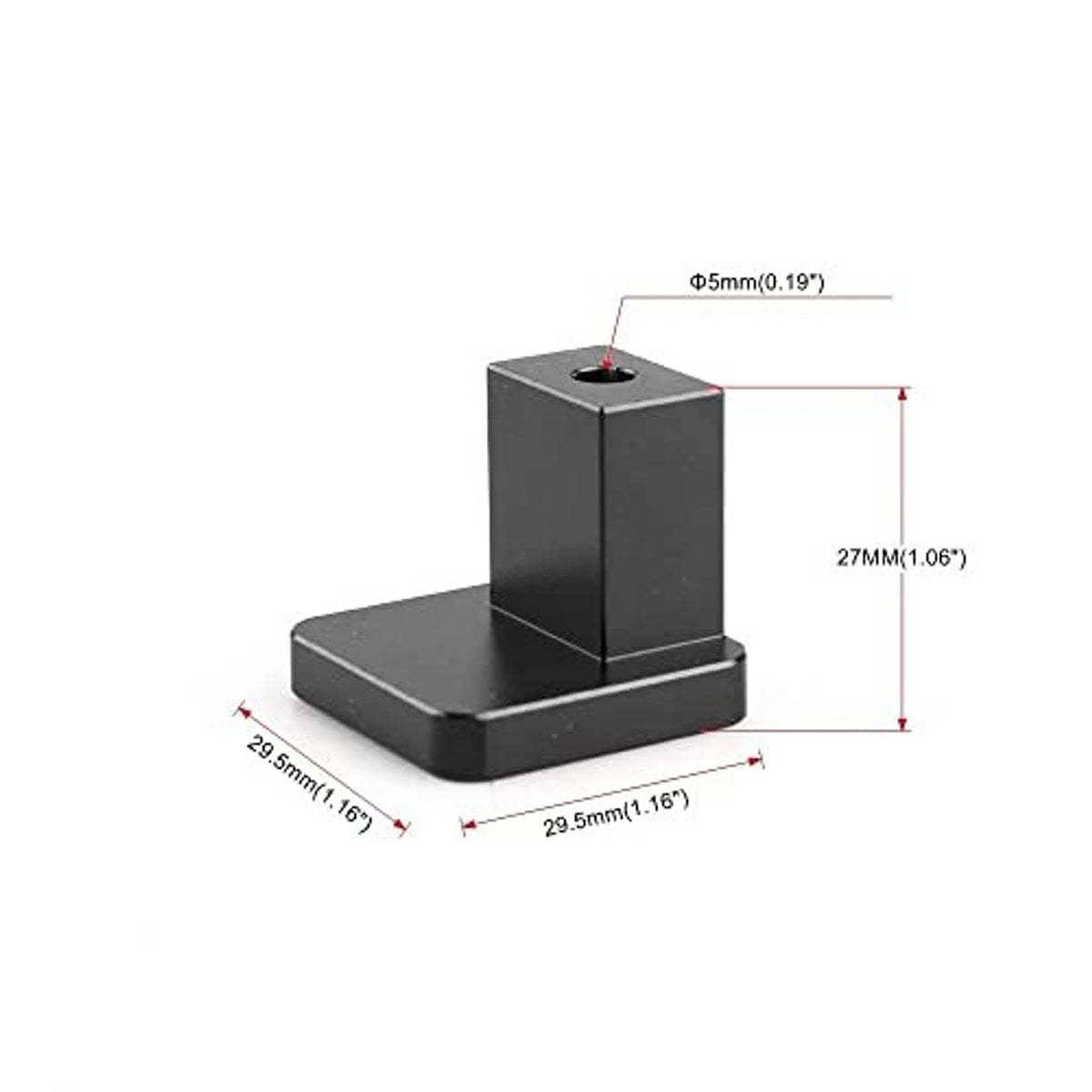 Black hood release latch base block with size measurements, approx. 29.5mm x 29.5mm.