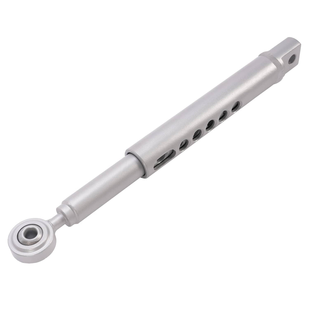 3-point lift hitch stabilizer bar with pivot ends and central sleeve, silver metal