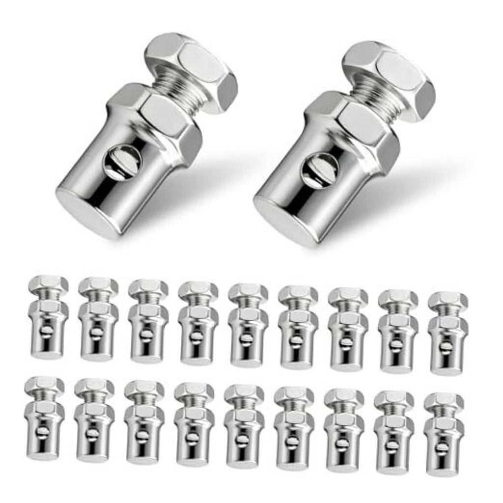 Throttle brake cable ends set with 1/8" stop clamps, silver stainless steel threaded (20 pcs)