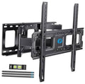 Black TV wall mount bracket with two vertical rails and mounting hardware kit.