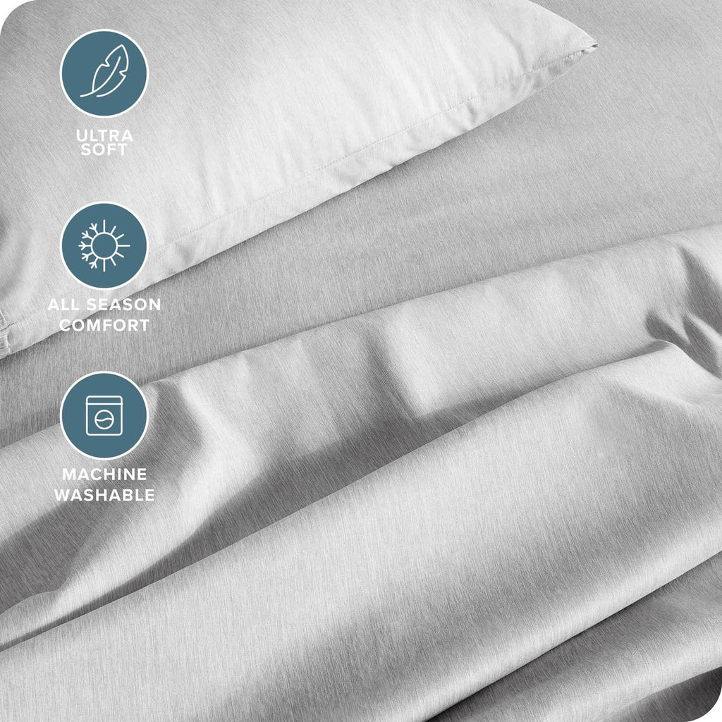 Heathered pewter microfiber sheet fabric close-up with soft, brushed texture