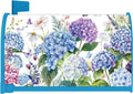 Floral hydrangea magnetic mailbox cover with blue plastic frame, front panel view
