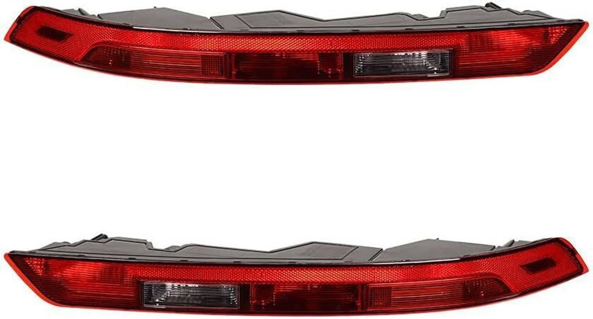 Rear bumper tail light assembly, red lens with clear center reflector and amber strip