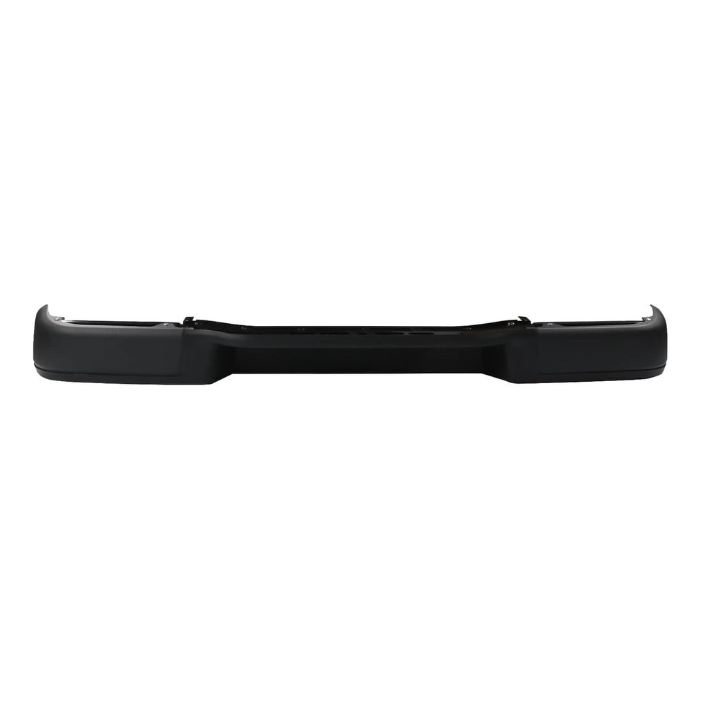 Black rear step bumper assembly, front edge view with textured corner sections